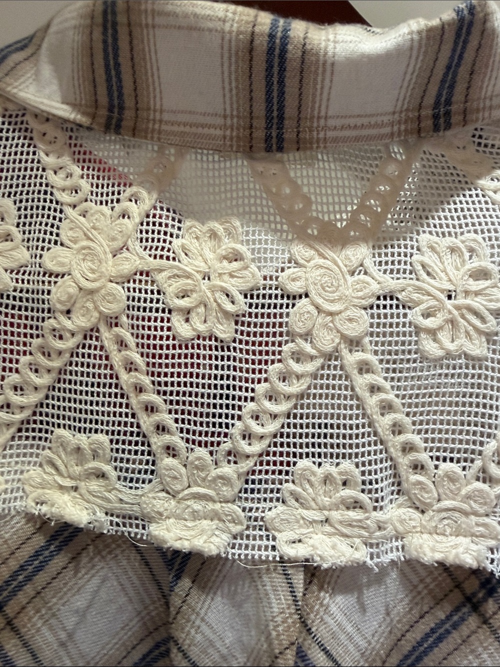 POL Vintage Inspired Mixed Patchwork w/ Lace Plaid Shacket - Red & Cream-NWOT-M - Picture 11 of 12